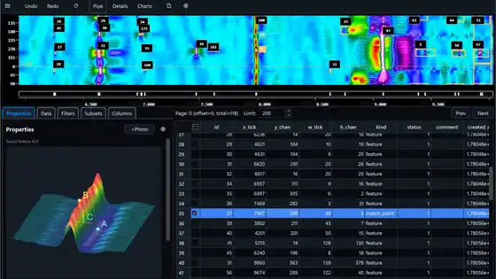 Verionics feature table and engineering surface view